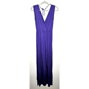Trina Turk Womens Maxi Dress 4 Purple Surplice V Neck Jersey Stretch Back Tie